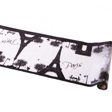 Chemin de table Paris Blanc/Noir en organza 30 cm x 5 m