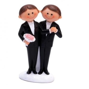 Couple de mariés homme costume noir en résine