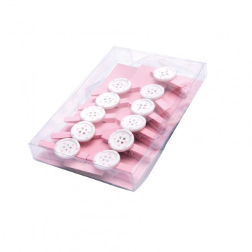 Lot de 12 clips bouton rose en bois