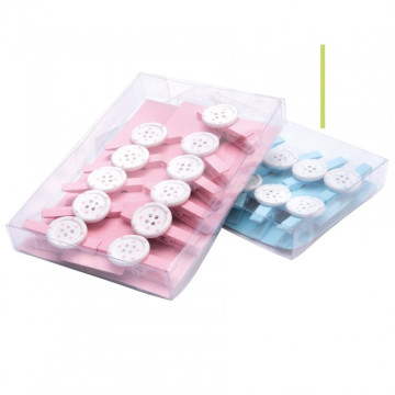Lot de 12 clips bouton bleu en bois