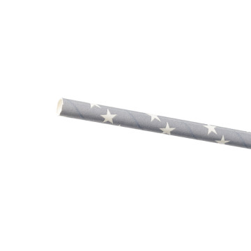 Lot de 24 pailles grises étoiles blanches
