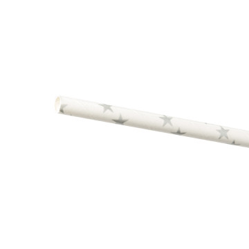 Lot de 24 pailles blanches étoiles grises
