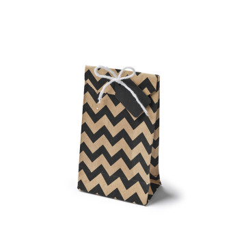 Lot de 6 sachets kraft chevron avec lien et étiquette 7,5 x 12,5 x 4,5 cm