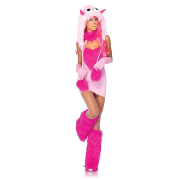 Déguisement Monstre rose sexy avec capuche peluche
