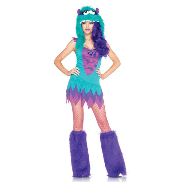 Déguisement Fuzzy Frankie sexy avec capuche peluche turquoise