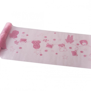 Chemin de table vêtements de Bébé rose en organza 30 cm x 5 m