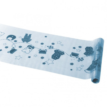 Chemin de table vêtements de Bébé bleu en organza 30 cm x 5 m