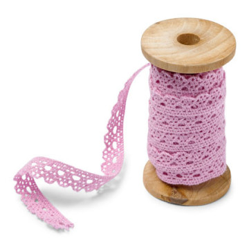 Dentelle rose sur bobine en bois 1 cm x 5 m