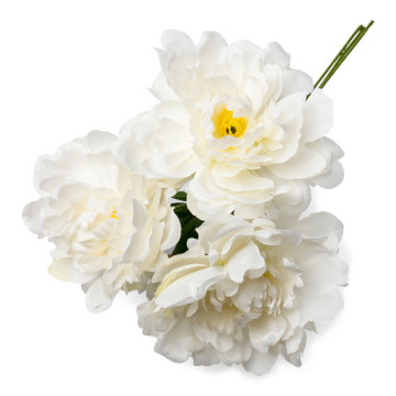 Lot de 3 pivoines blanches 12 cm en bouquet sur tige 30 cm