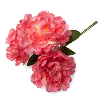Lot de 3 pivoines fuschia 12 cm en bouquet sur tige 30 cm