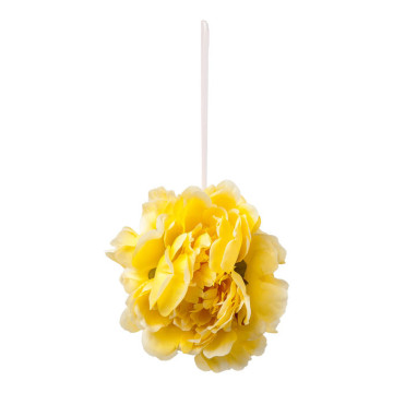 Boule de 3 pivoines jaunes à suspendre D 14 cm