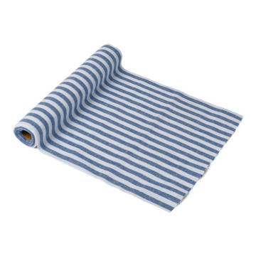 Chemin de table lin rayé marine et blanc 28 cm x 5 m