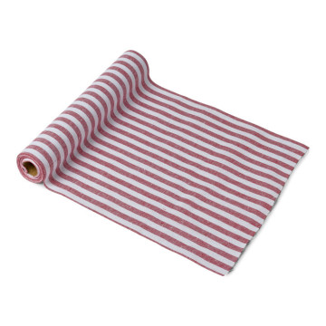Chemin de table lin rayé rouge et blanc 28 cm x 5 m