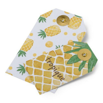 Lot de 10 Etiquettes Ananas/Tropique 13 x 7,5 cm- 9,5 x 5,5 cm