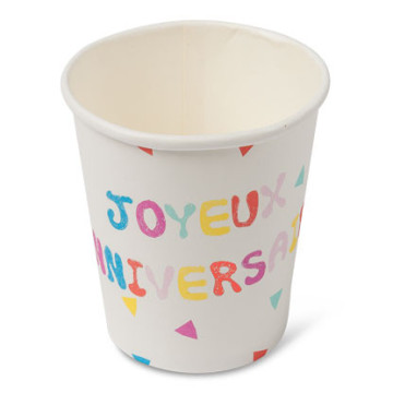 Lot de 20 gobelets jetables Joyeux anniversaire Tutti Frutti en carton 200ml