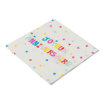 Lot de 20 serviettes Joyeux anniversaire Tutti Frutti jetables en papier 3 plis