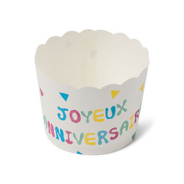 Lot de 25 cakes cup Joyeux anniversaire Tutti Frutti en carton D 6 cm
