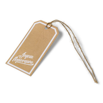 Lot de 12 étiquettes Joyeux anniversaire Kraft et blanc 4 x 8 cm Lien ficelle