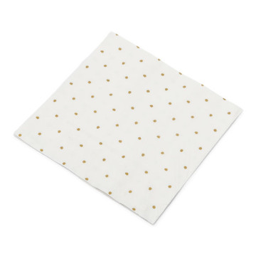 Lot de 20 serviettes jetables blanches pois or en papier 3 plis 33 x 33 cm