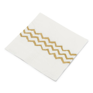 Lot de 20 serviettes jetables blanches chevrons or en papier 3 plis 33 x 33 cm