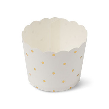 Lot de 25 cakes cup blancs à pois or en carton D 6 cm