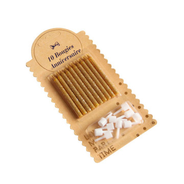 Lot de 10 bougies Or pailleté + bobèche 6 cm