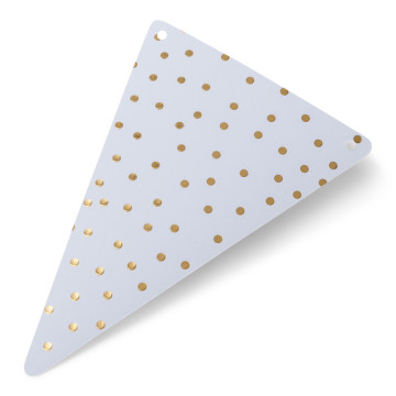 Lot de 5 Fanions triangles blancs à pois or 15 x 21 cm
