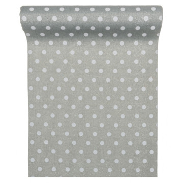 Chemin de table gris à pois blancs 28 cm x 5 m