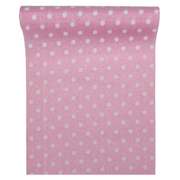 Chemin de table rose pâle à pois blancs 28 cm x 5 m