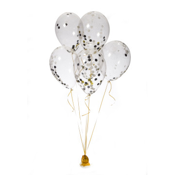 Lot de 6 ballons de baudruche 30 cm avec confettis blancs, noir, or