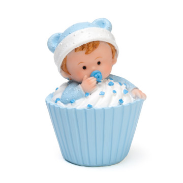 Bébé garçon dans un panier bleu 5,3 x 5,3 x 7,7 cm