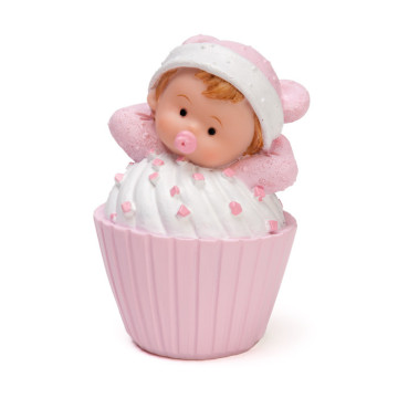 Bébé fille dans un panier rose 5,3 x 5,3 x 7,7 cm