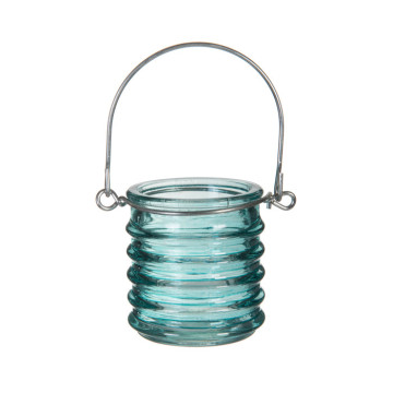Bougeoir avec anse coloré turquoise 6 x 6 cm
