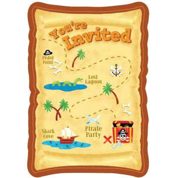 Lot de 8 cartes invitation Pirate Party avec enveloppe