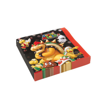 Lot de 20 serviettes jetables Super Mario en papier 33 x 33 cm