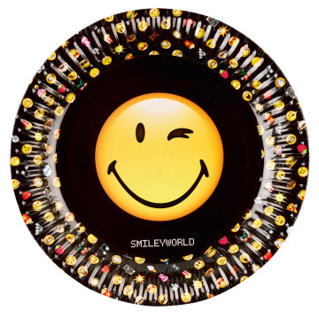 Lot de 8 assiettes jetables en carton Smiley Emoticons 23 cm
