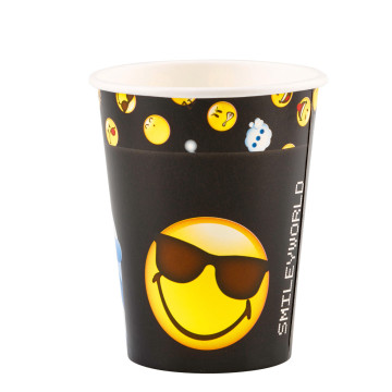 Lot de 8 gobelets jetables en carton Smiley Emoticons 26 cl