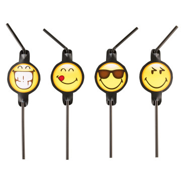 Lot de 8 pailles flexibles Smiley Emoticons 24 cm