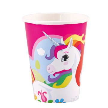 Lot de 8 gobelets jetables en carton Licorne 26 cl