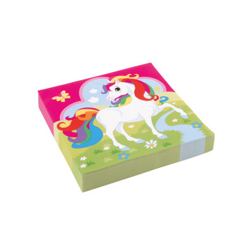 Lot de 20 serviettes jetables en papier Licorne 33 x 33 cm