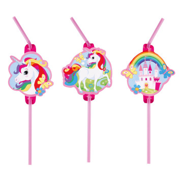 Lot de 8 pailles flexibles Licorne 24 cm