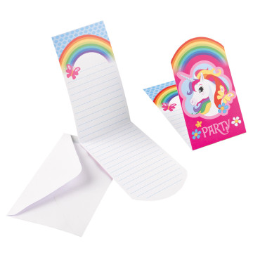 Lot de 8 cartes d'invitation Licorne avec enveloppe