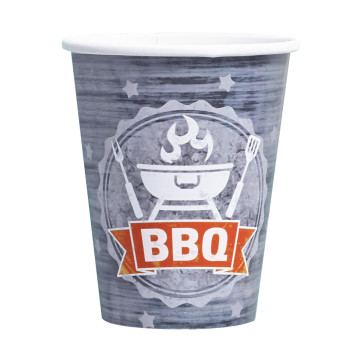 Lot de 8 gobelets jetables en carton BBQ Party 26 cl