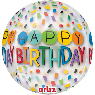 Ballon Happy Birthday Rainbow Clear Orbz 38 x 40 cm