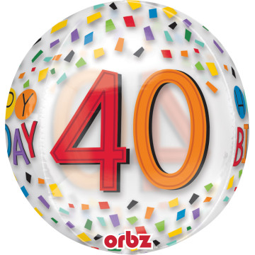 Ballon Happy Birthday 40 Rainbow Clear Orbz 38 x 40 cm