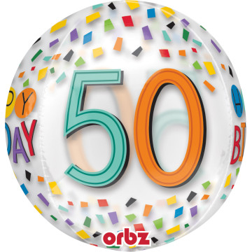 Ballon Happy Birthday 50 Rainbow Clear Orbz 38 x 40 cm