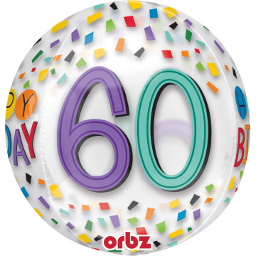 Ballon Happy Birthday 60 Rainbow Clear Orbz 38 x 40 cm