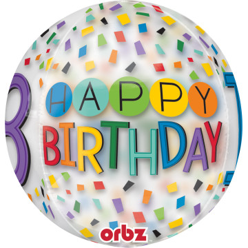 Ballon Happy Birthday 70 Rainbow Clear Orbz 38 x 40 cm