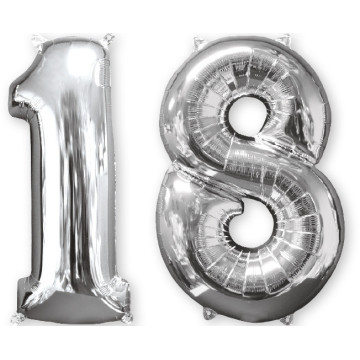 Ballons forme chiffre 18 ans argent