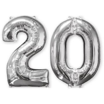 Ballons forme chiffre 20 ans argent